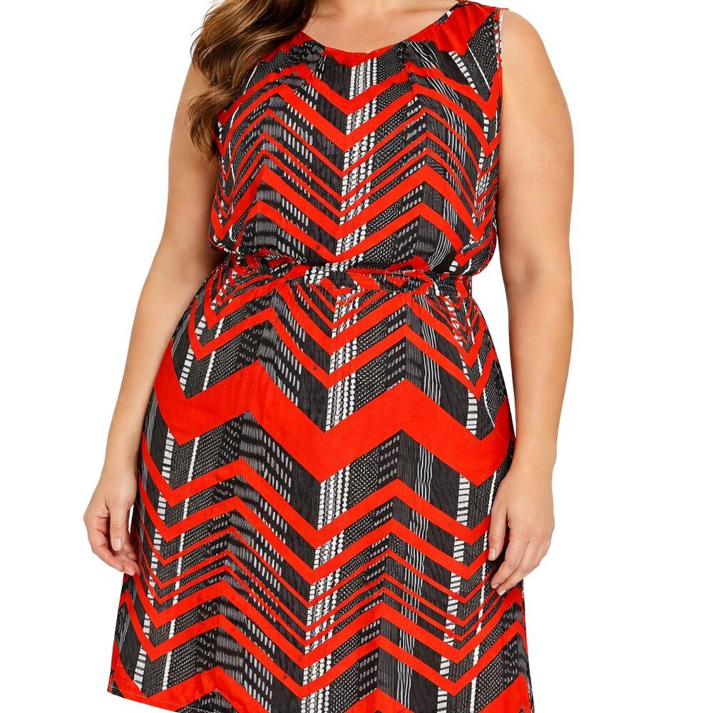 New Look Mod Chevron Sleeveless Pocket Dress Red Black 2X